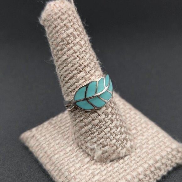 Size 9 Sterling Silver Enamel Leaf Nature Band Ring A6846 - Picture 2 of 8